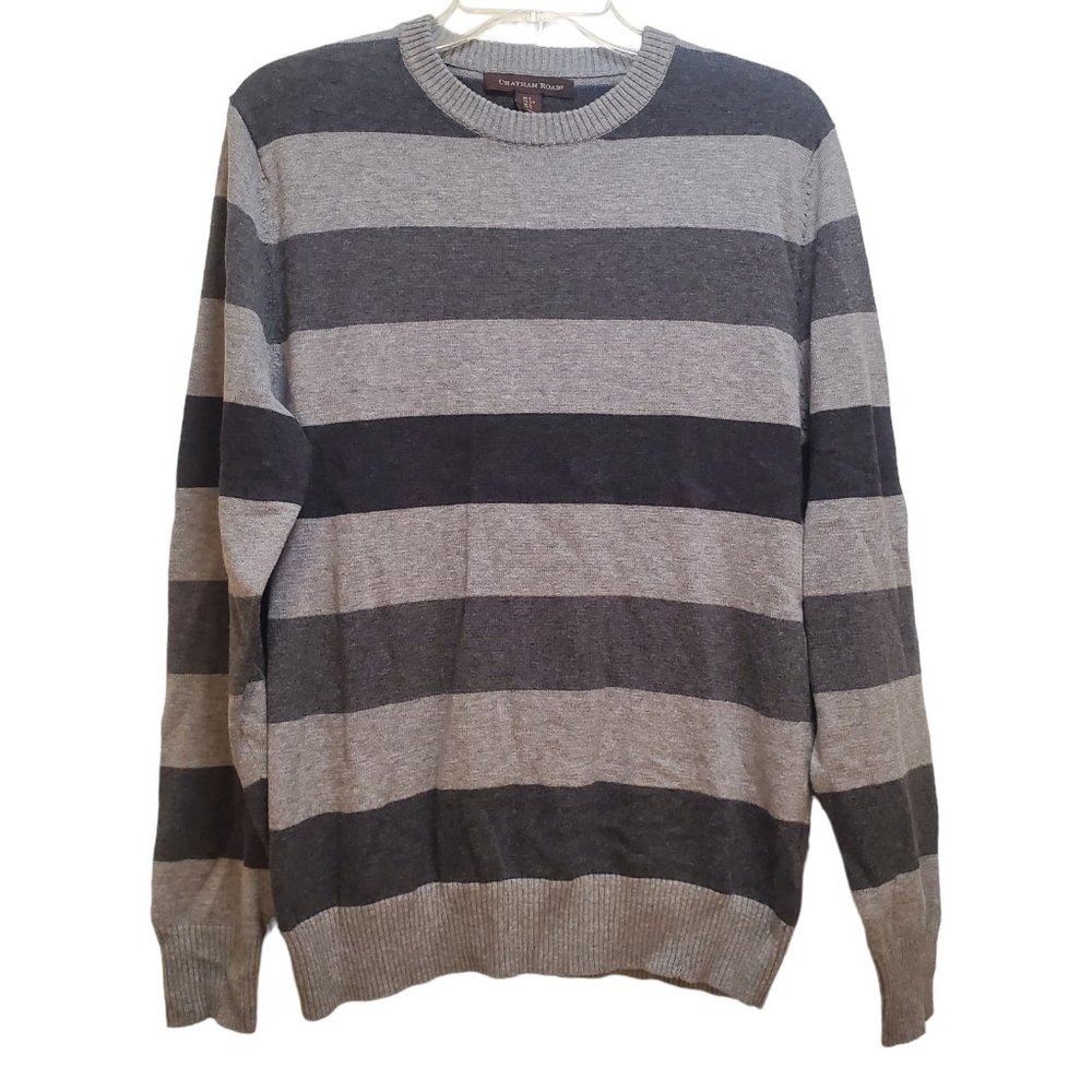 Chatham Road Men`s Pullover Sweater Black Gray Stripe Long Sleeve‎ Size S